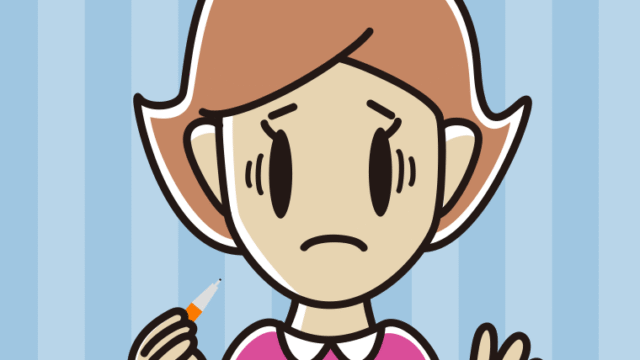 シャープペンを持って困る女性のイラスト【色、背景あり】PNG