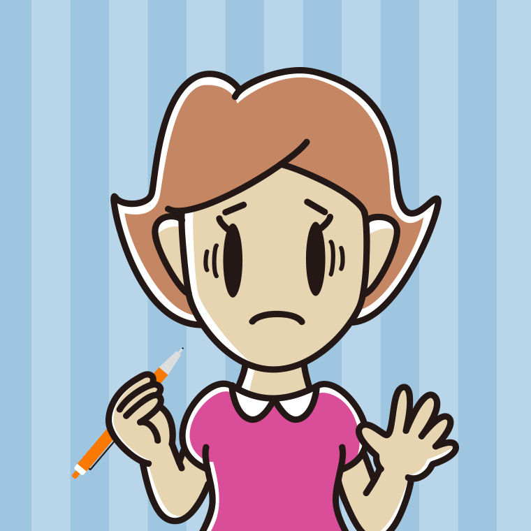 シャープペンを持って困る女性のイラスト【色、背景あり】PNG