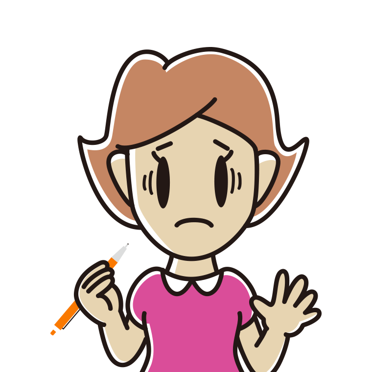 シャープペンを持って困る女性のイラスト【色あり、背景なし】透過PNG