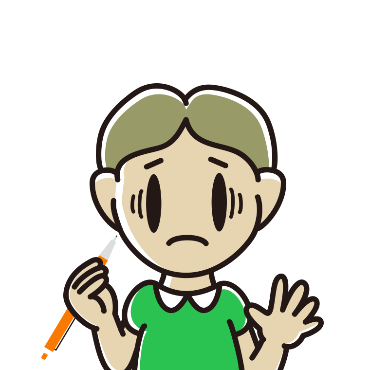 シャープペンを持って困る小学生男子のイラスト【色あり、背景なし】透過PNG