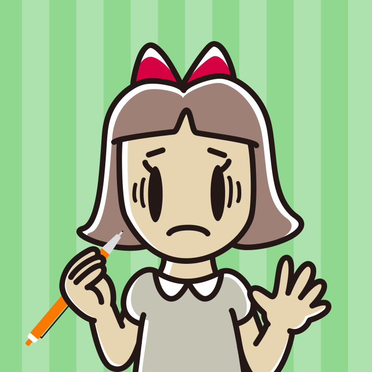 シャープペンを持って困る小学生女子のイラスト【色、背景あり】PNG