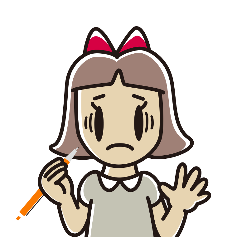 シャープペンを持って困る小学生女子のイラスト【色あり、背景なし】透過PNG