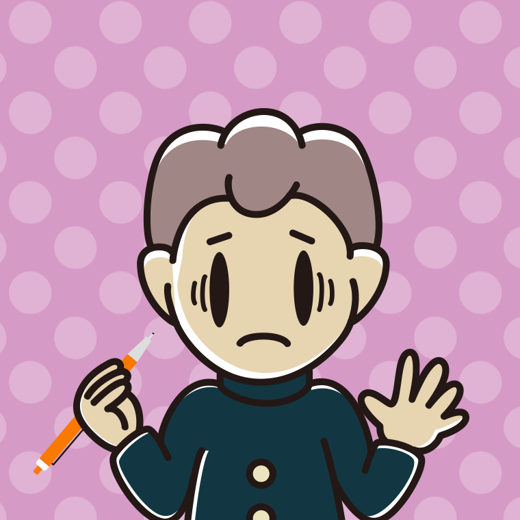 シャープペンを持って困る男子中学生のイラスト【色、背景あり】PNG