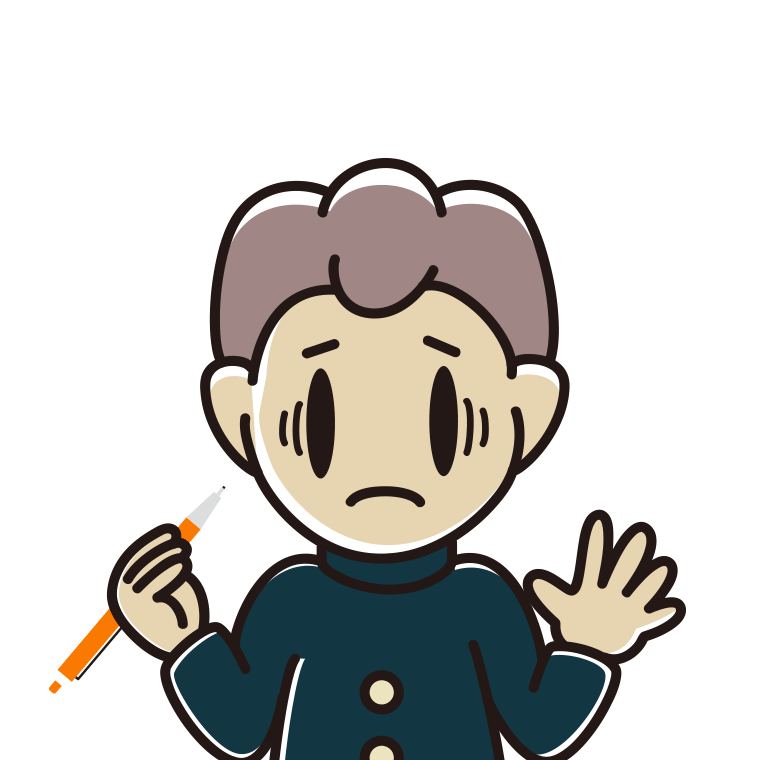 シャープペンを持って困る男子中学生のイラスト【色あり、背景なし】透過PNG