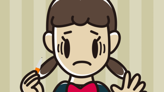 シャープペンを持って困る女子中学生のイラスト【色、背景あり】PNG