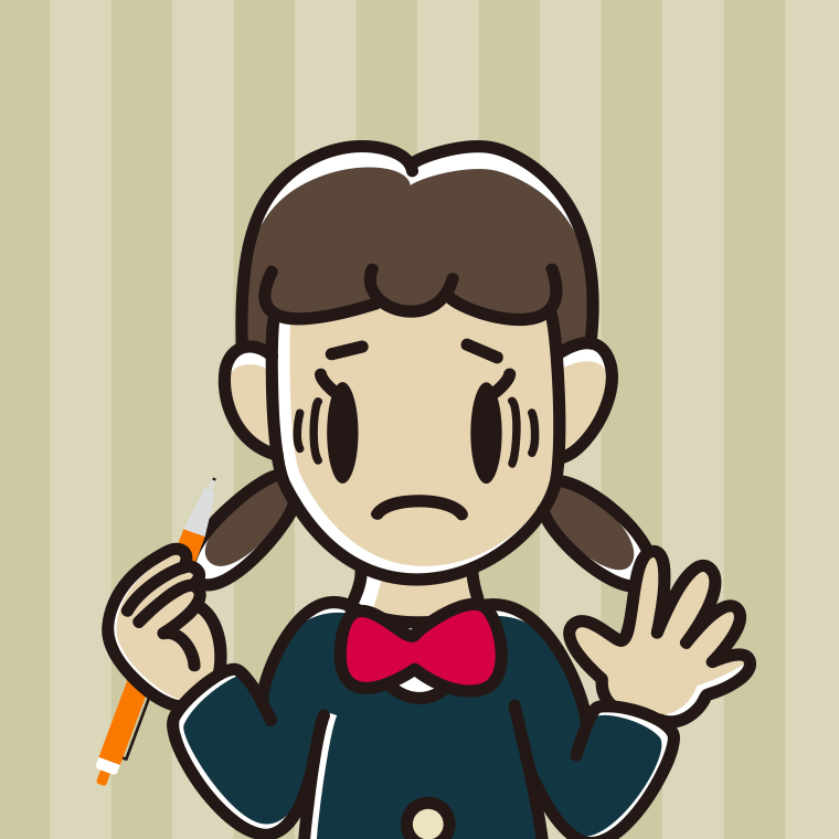 シャープペンを持って困る女子中学生のイラスト【色、背景あり】PNG