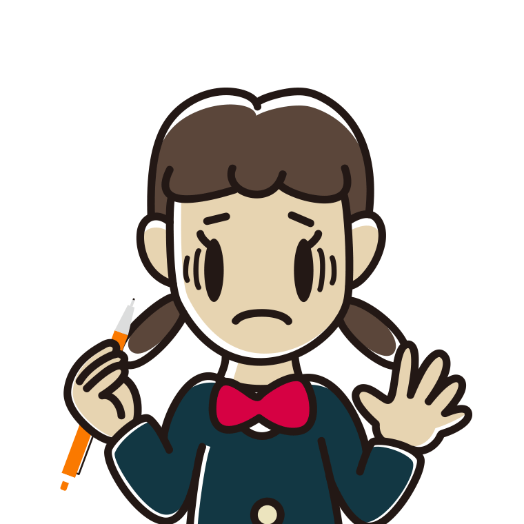 シャープペンを持って困る女子中学生のイラスト【色あり、背景なし】透過PNG