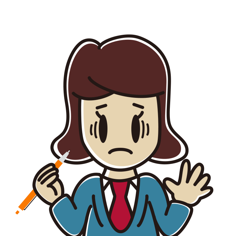 シャープペンを持って困る女子高校生のイラスト【色あり、背景なし】透過PNG