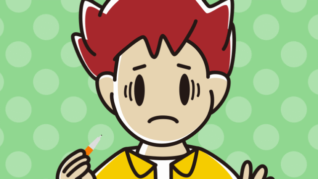 シャープペンを持って困る男子大学生のイラスト【色、背景あり】PNG