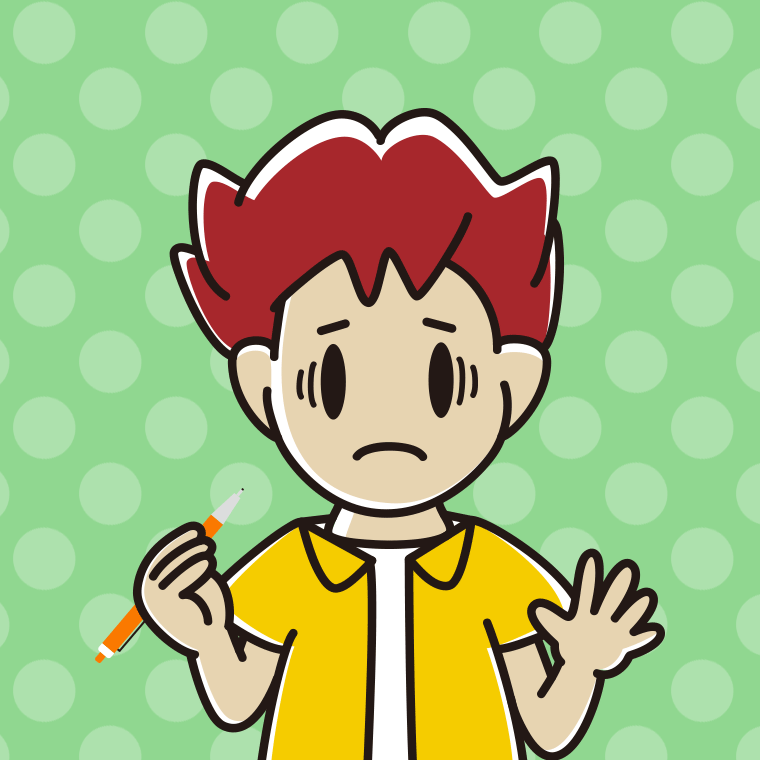 シャープペンを持って困る男子大学生のイラスト【色、背景あり】PNG