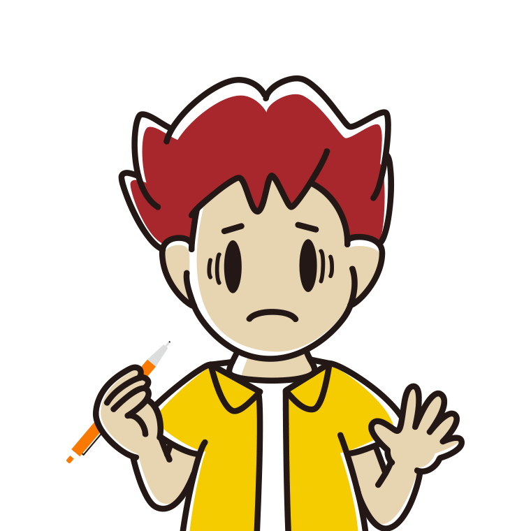 シャープペンを持って困る男子大学生のイラスト【色あり、背景なし】透過PNG