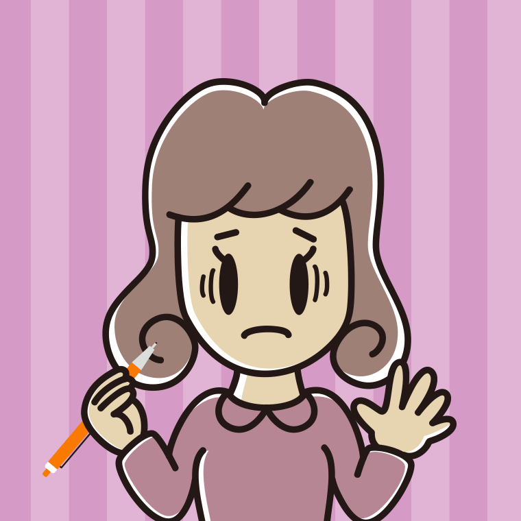 シャープペンを持って困る女子大学生のイラスト【色、背景あり】PNG