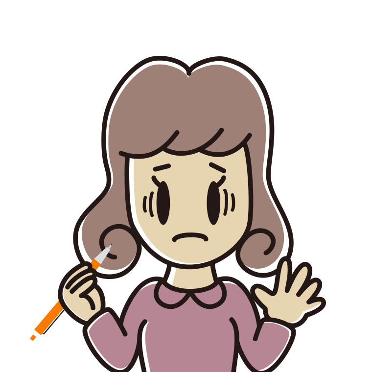 シャープペンを持って困る女子大学生のイラスト【色あり、背景なし】透過PNG