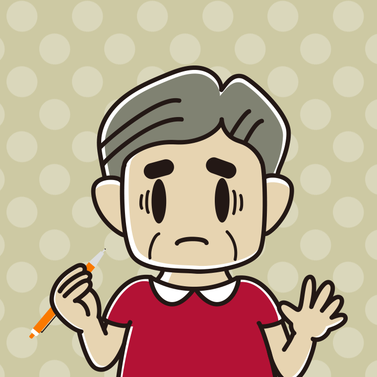シャープペンを持って困るおじさんのイラスト【色、背景あり】PNG