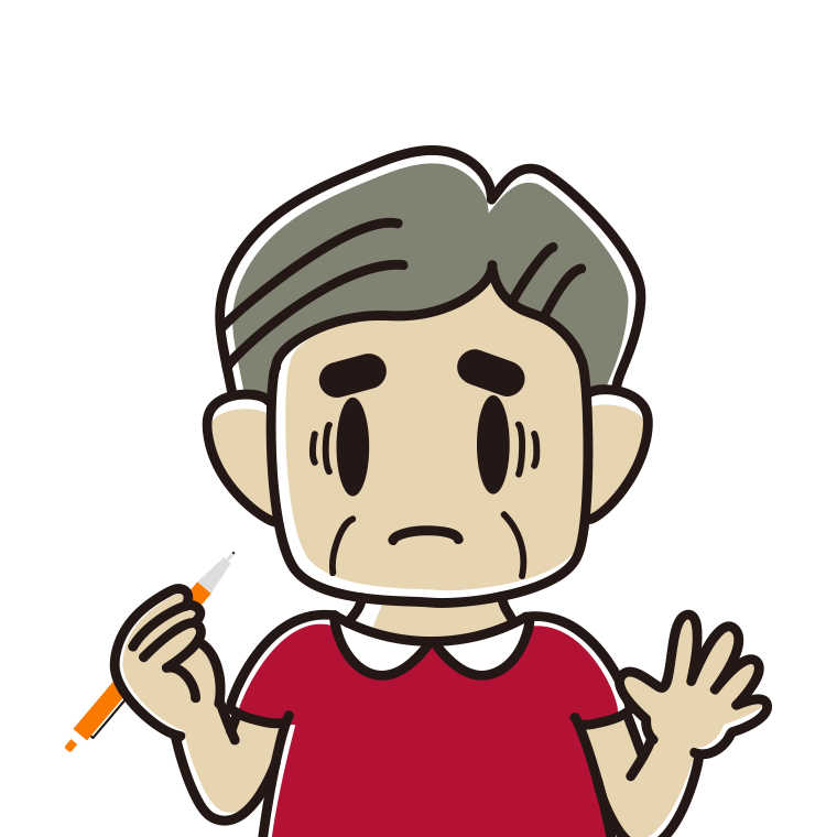 シャープペンを持って困るおじさんのイラスト【色あり、背景なし】透過PNG