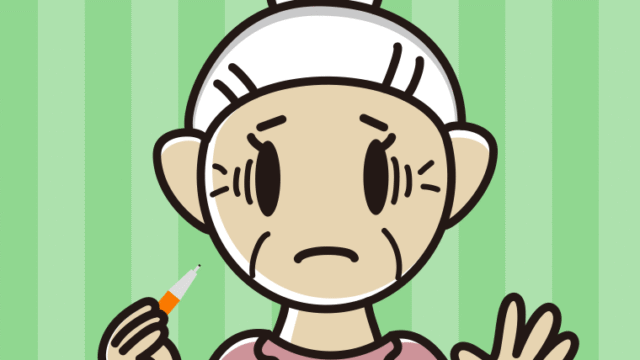 シャープペンを持って困るおばあさんのイラスト【色、背景あり】PNG