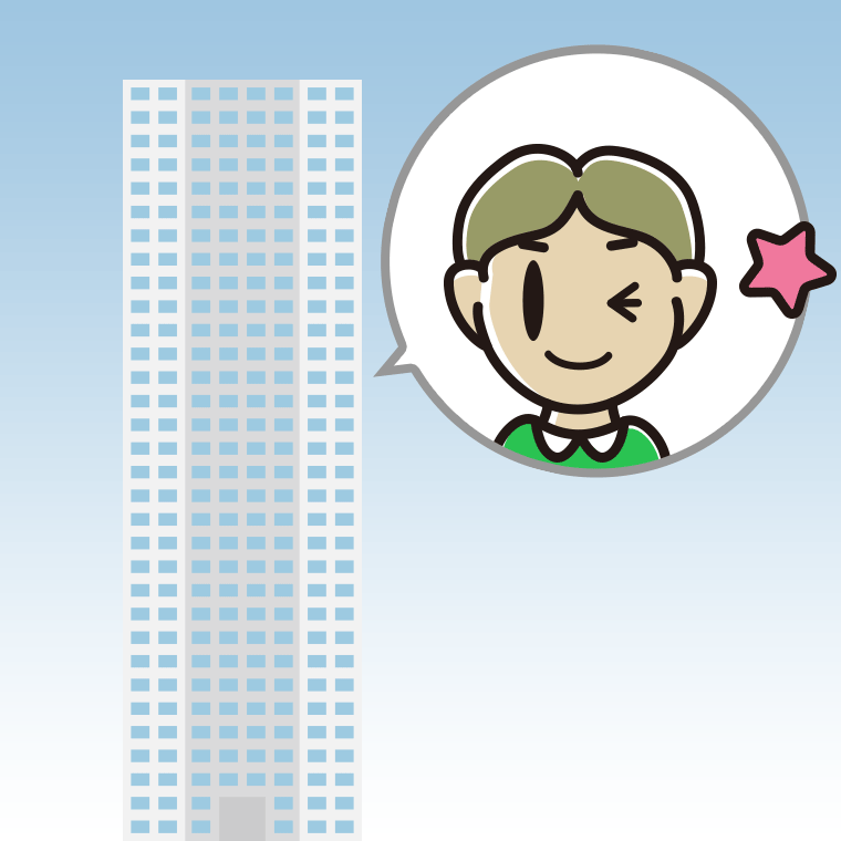 タワーマンションでウインクする小学生男子のイラスト【色、背景あり】PNG