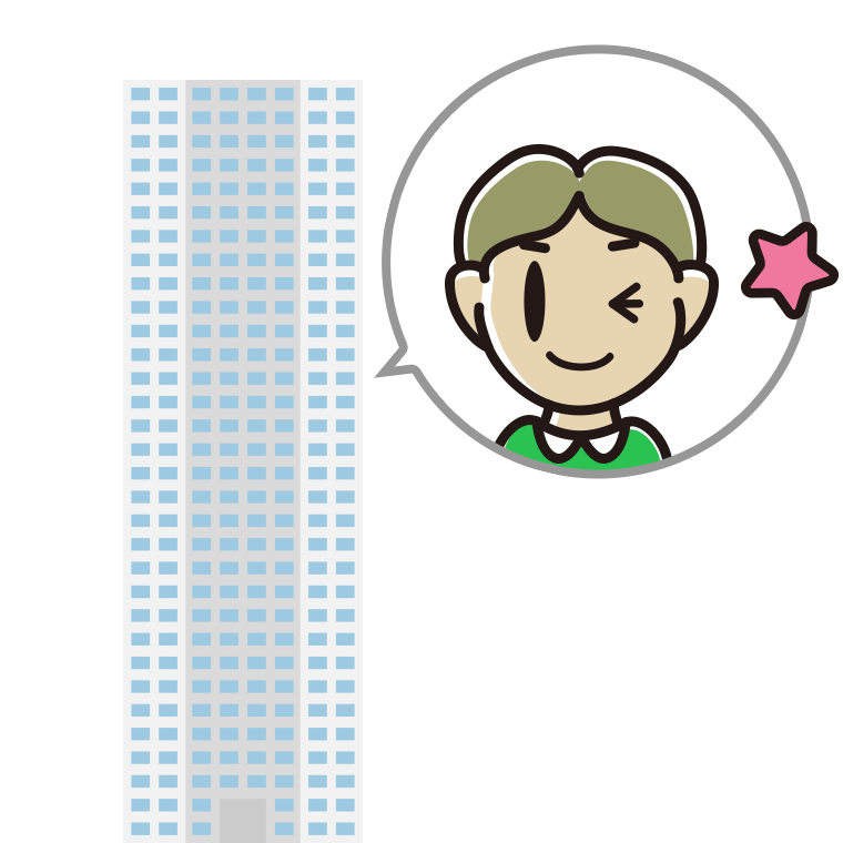 タワーマンションでウインクする小学生男子のイラスト【色あり、背景なし】透過PNG