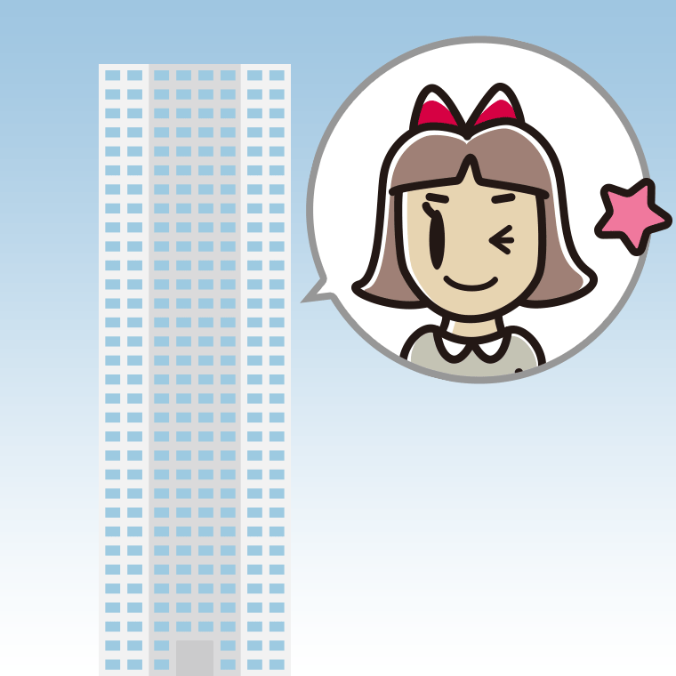 タワーマンションでウインクする小学生女子のイラスト【色、背景あり】PNG