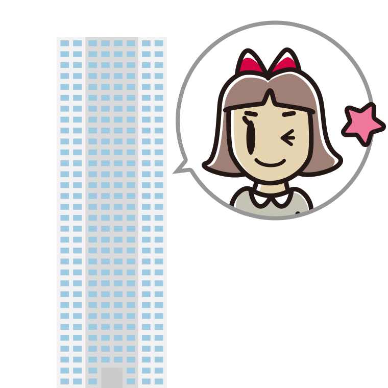 タワーマンションでウインクする小学生女子のイラスト【色あり、背景なし】透過PNG