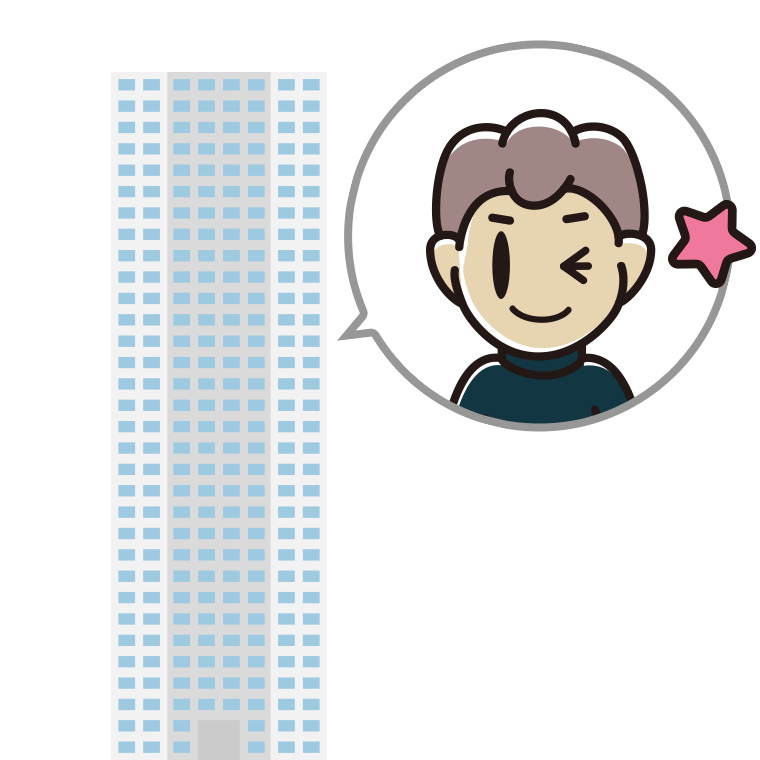 タワーマンションでウインクする男子中学生のイラスト【色あり、背景なし】透過PNG