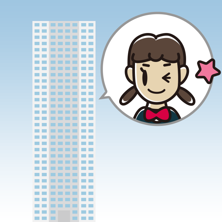 タワーマンションでウインクする女子中学生のイラスト【色、背景あり】PNG