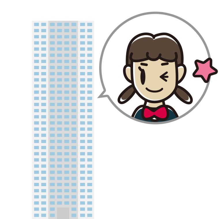 タワーマンションでウインクする女子中学生のイラスト【色あり、背景なし】透過PNG