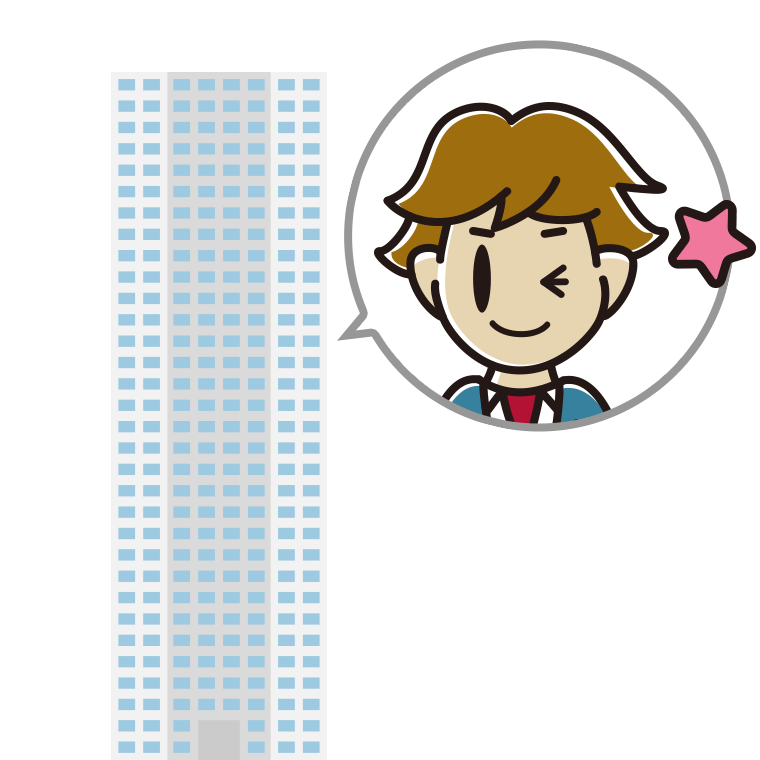 タワーマンションでウインクする男子高校生のイラスト【色あり、背景なし】透過PNG