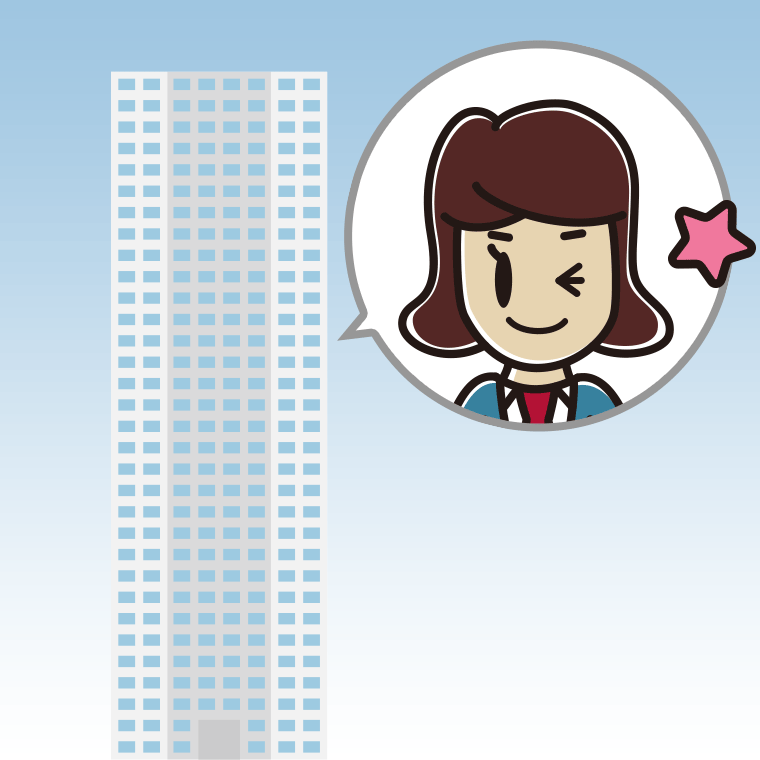 タワーマンションでウインクする女子高校生のイラスト【色、背景あり】PNG