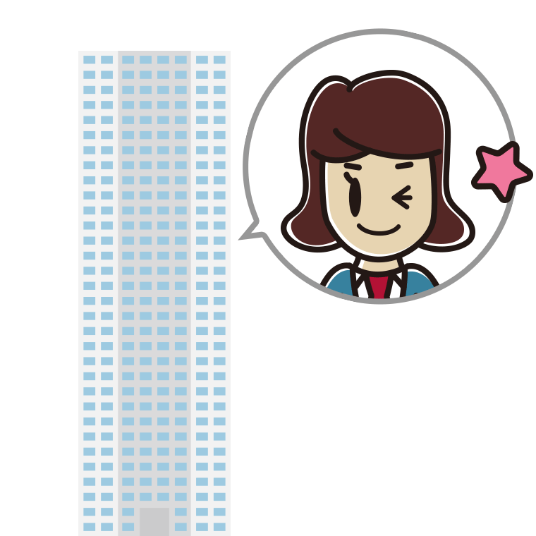 タワーマンションでウインクする女子高校生のイラスト【色あり、背景なし】透過PNG