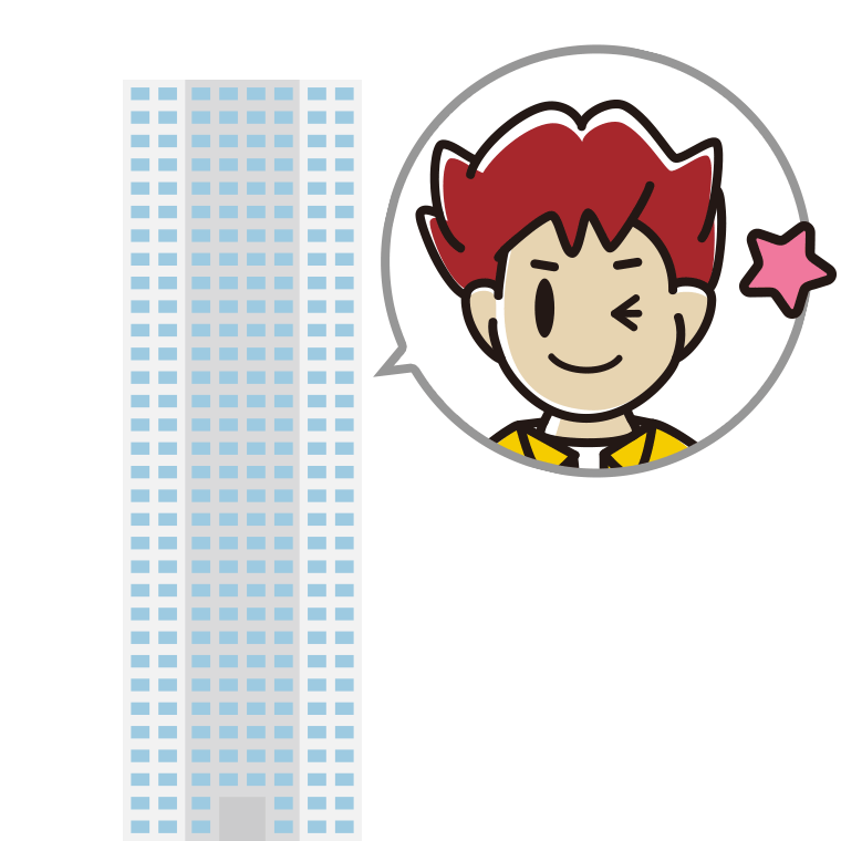 タワーマンションでウインクする男子大学生のイラスト【色あり、背景なし】透過PNG