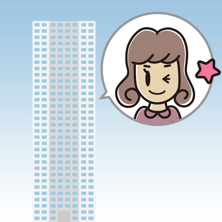 タワーマンションでウインクする女子大学生のイラスト【色、背景あり】PNG