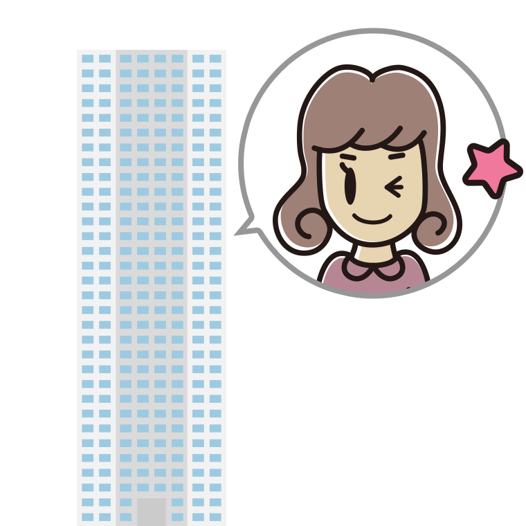 タワーマンションでウインクする女子大学生のイラスト【色あり、背景なし】透過PNG