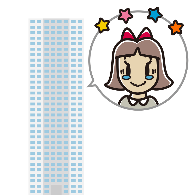 タワーマンションでジーンとする小学生女子のイラスト【色あり、背景なし】透過PNG