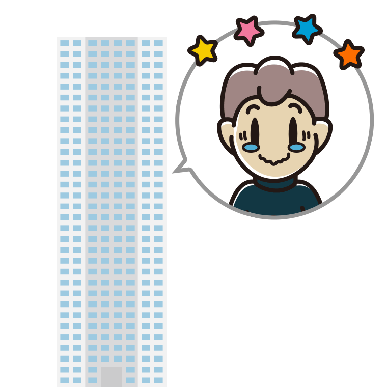 タワーマンションでジーンとする男子中学生のイラスト【色あり、背景なし】透過PNG