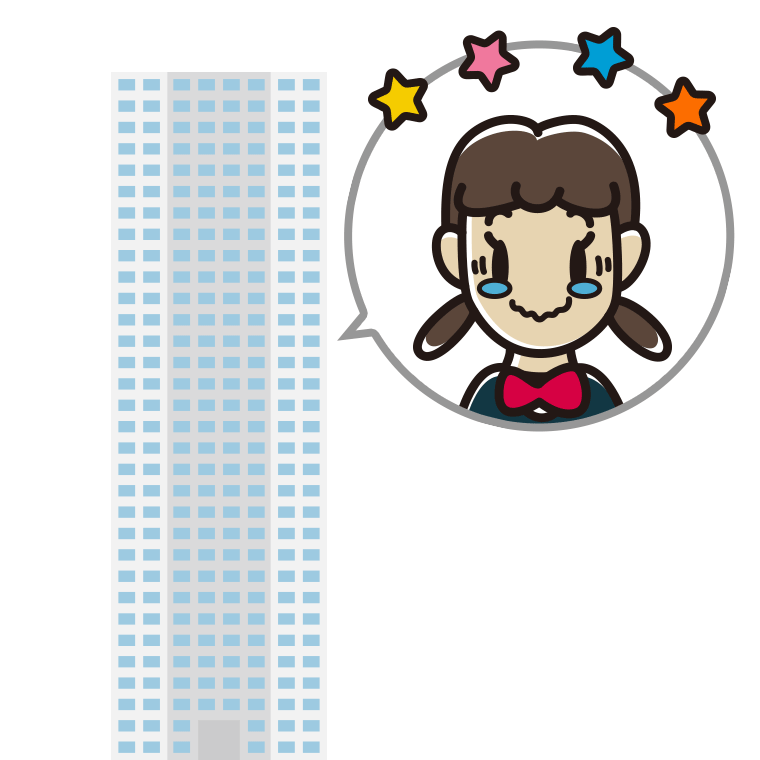 タワーマンションでジーンとする女子中学生のイラスト【色あり、背景なし】透過PNG