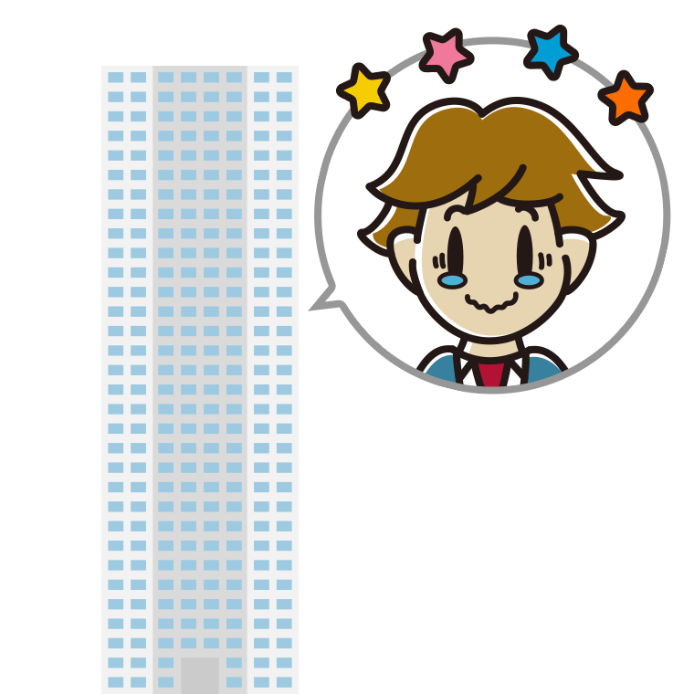 タワーマンションでジーンとする男子高校生のイラスト【色あり、背景なし】透過PNG