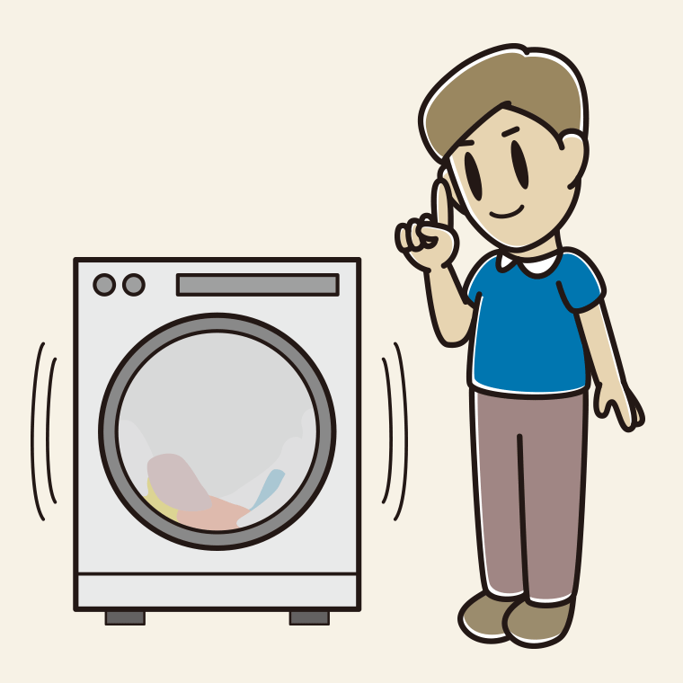 ドラム式洗濯機で洗濯をする男性のイラスト【色、背景あり】PNG