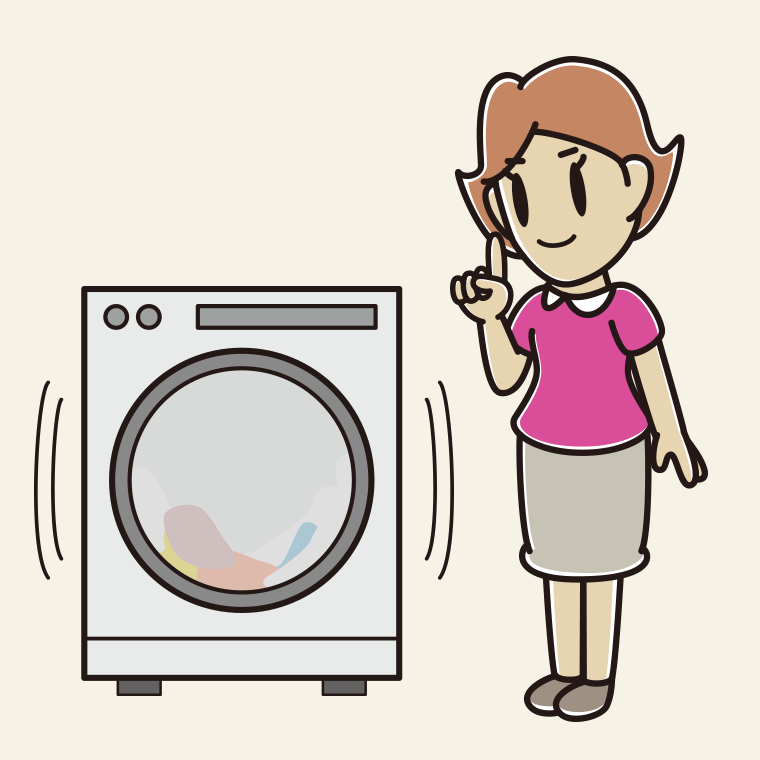 ドラム式洗濯機で洗濯をする女性のイラスト【色、背景あり】PNG