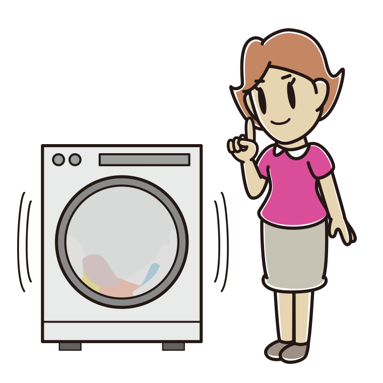 ドラム式洗濯機で洗濯をする女性のイラスト【色あり、背景なし】透過PNG