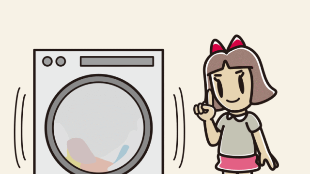 ドラム式洗濯機で洗濯をする小学生女子のイラスト【色、背景あり】PNG