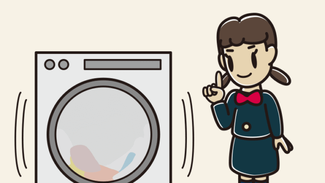 ドラム式洗濯機で洗濯をする女子中学生のイラスト【色、背景あり】PNG