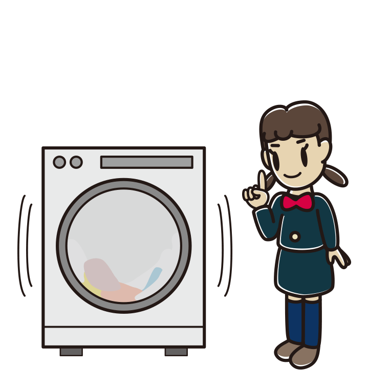 ドラム式洗濯機で洗濯をする女子中学生のイラスト【色あり、背景なし】透過PNG