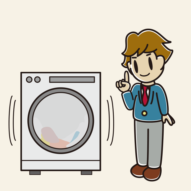 ドラム式洗濯機で洗濯をする男子高校生のイラスト【色、背景あり】PNG