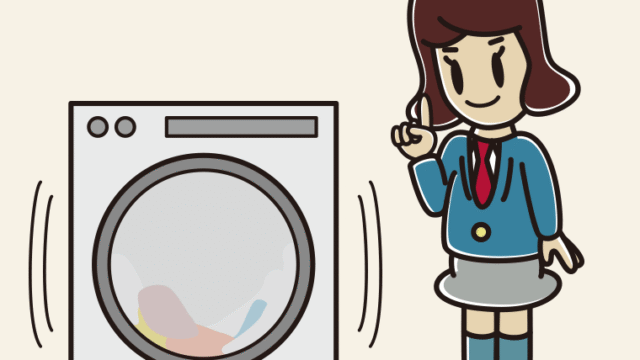 ドラム式洗濯機で洗濯をする女子高校生のイラスト【色、背景あり】PNG