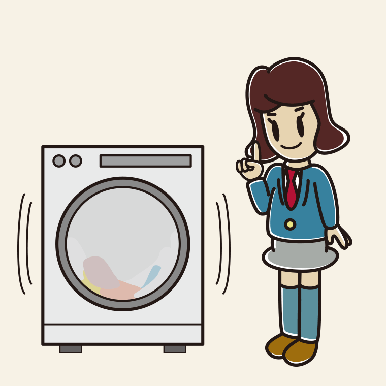 ドラム式洗濯機で洗濯をする女子高校生のイラスト【色、背景あり】PNG