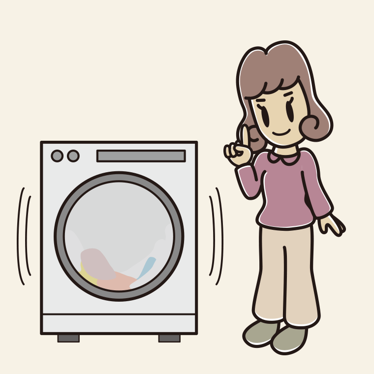ドラム式洗濯機で洗濯をする女子大学生のイラスト【色、背景あり】PNG