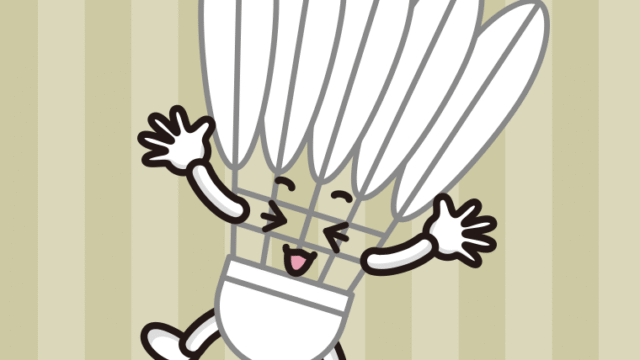 喜ぶバドミントンシャトルちゃんのイラスト【色、背景あり】PNG