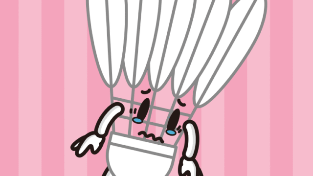 泣くバドミントンシャトルちゃんのイラスト【色、背景あり】PNG