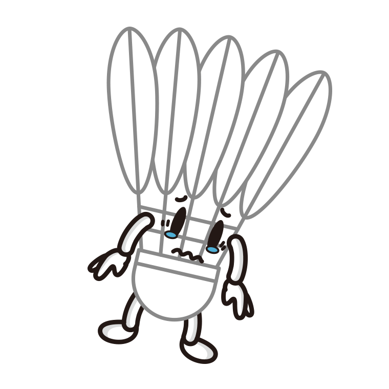 泣くバドミントンシャトルちゃんのイラスト【色あり、背景なし】透過PNG
